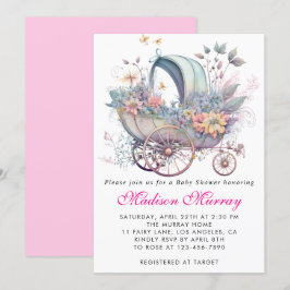 Girl Blush Pink Buggy Stroller Kinderdusche Einladung