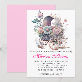 Girl Blush Pink Buggy Stroller Kinderdusche Einladung