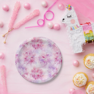 Girl Blush Pink Chic Lavender Floral Geburtstag Pappteller