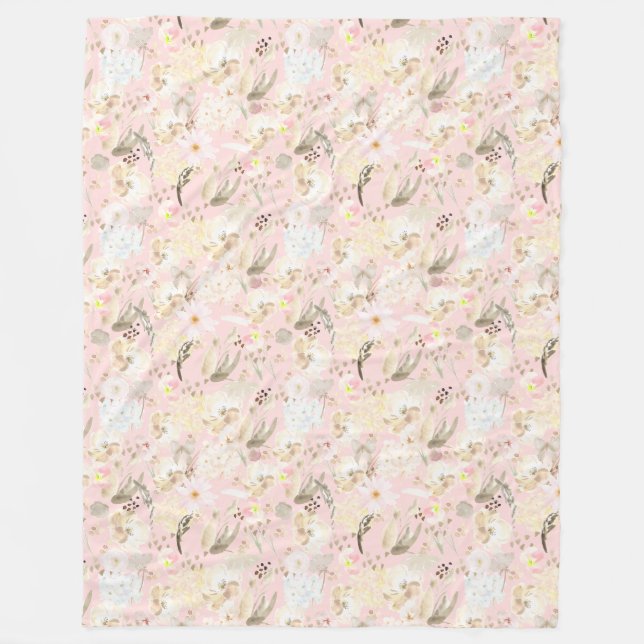 Girl Blush Pink Creme White Floral Fleecedecke (Vorderseite)
