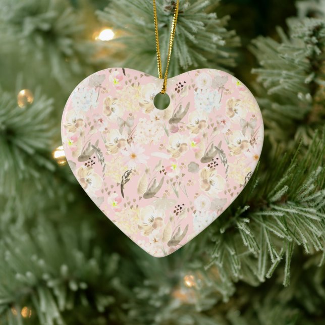Girl Blush Pink Creme White Floral Keramik Ornament (Baum)