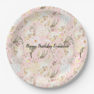 Girl Blush Pink Creme White Floral Pappteller