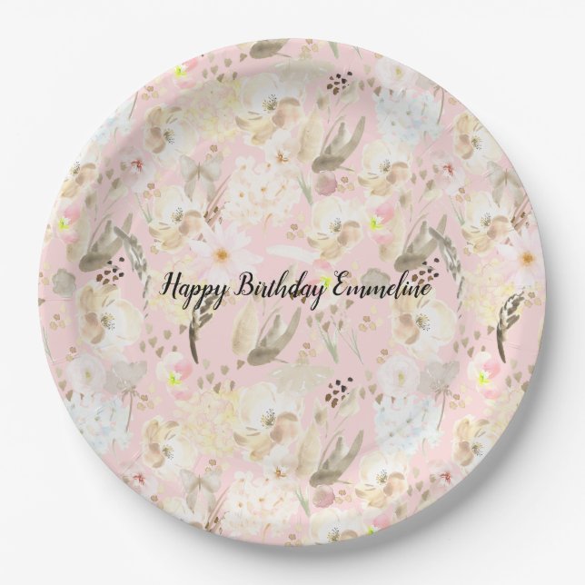 Girl Blush Pink Creme White Floral Pappteller (Vorderseite)