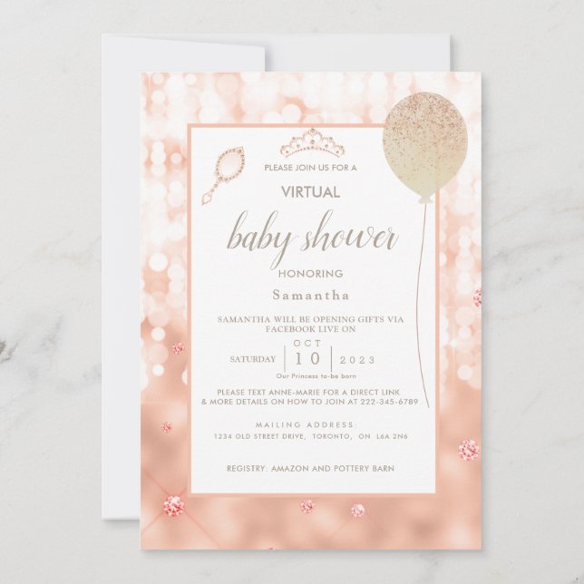 Girl Blush Pink Diamond Rose Gold Babydusche Einladung (Rückseite)