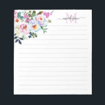 Girl Blush Pink Floral Aquarellschrift Notizblock<br><div class="desc">Girly Blush Pink Floral Watercolor Monogram Script Desk Notepad Das Design verfügt über handgemalte Aquarellblütenblütenfloralen und Pink-Peelings.</div>