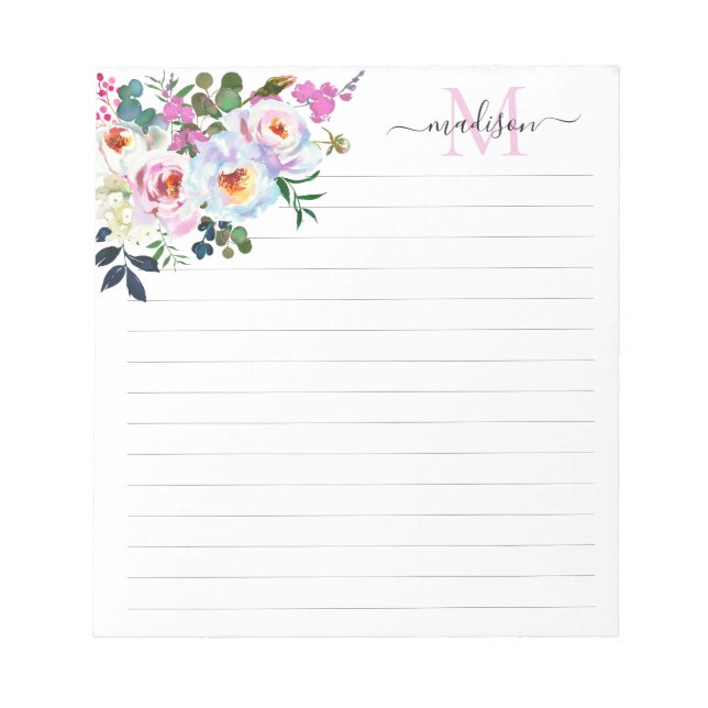 Girl Blush Pink Floral Aquarellschrift Notizblock (Vorderseite)