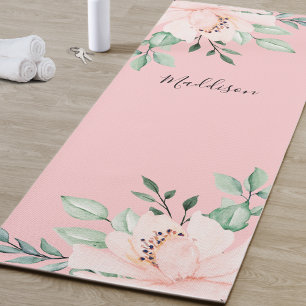 Girl Blush Pink Floral Name Yogamatte