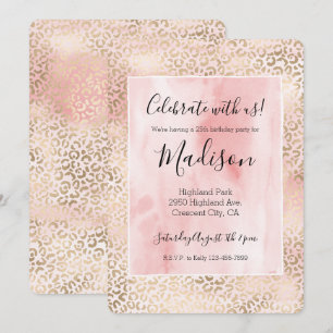 Girl Blush Pink Glam Gold Leopard Print Einladung