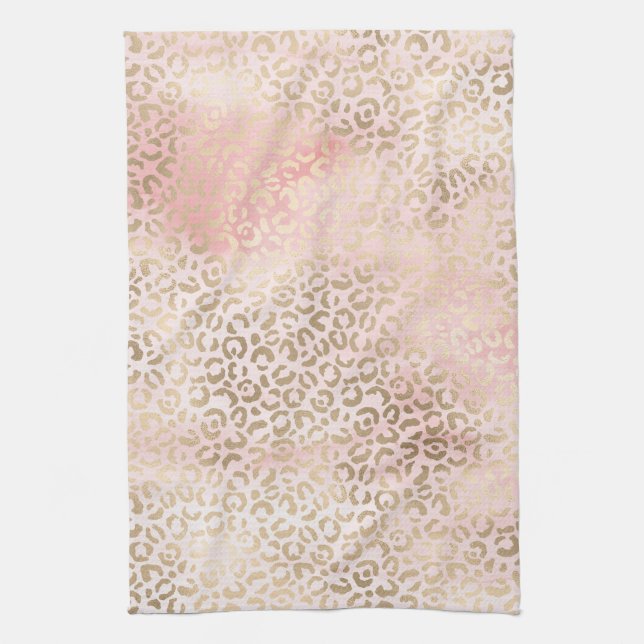 Girl Blush Pink Glam Gold Leopard Print Geschirrtuch (Vertikal)