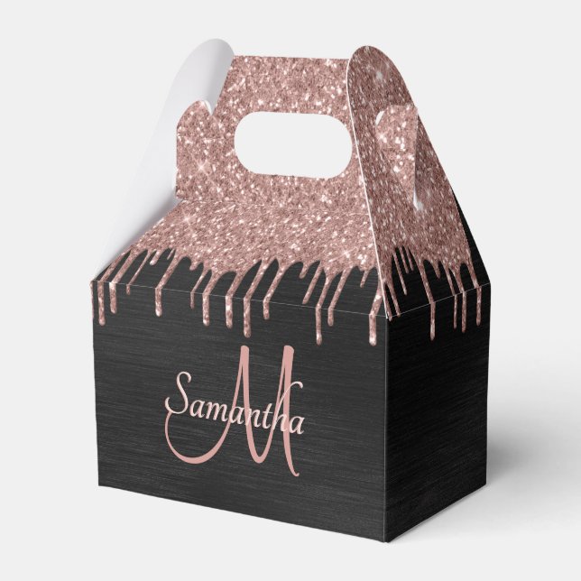 Girl Blush Pink Glitzer Black Monogram Name Fevor Geschenkschachtel (Vorderseite)