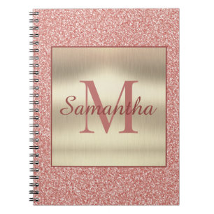 Girl Blush Pink Glitzer Gold Monogram Name Notizblock