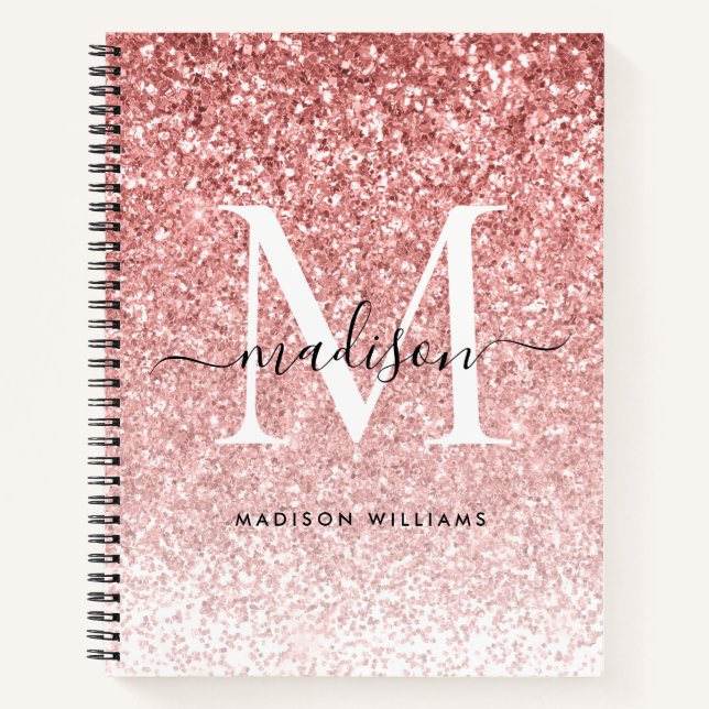 Girl Blush Pink Glitzer Sparkle Chic Monogram Notizbuch (Vorderseite)