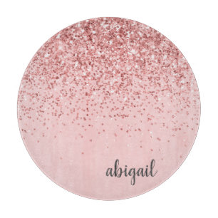 Girl Blush Pink Glitzer Sparkle Modernes Monogramm Schneidebrett