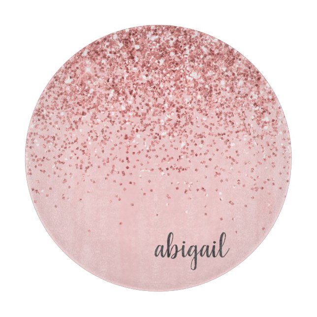 Girl Blush Pink Glitzer Sparkle Modernes Monogramm Schneidebrett (Vorderseite)