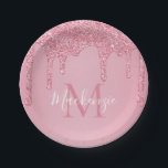 Girl Blush Pink Glitzer Tropfen Monogram Birthday Pappteller<br><div class="desc">Girly Blush Pink Glitzer Tropfen Monogram Birthday Paper Teller mit Ihrem Monogramm und Namen auf unserem trendigen, schicken, Imitate rot Rosa Glitzer Tropfen auf einem süßen, blubblegum rosa Hintergrund. Ideal für Party und Geburtstage oder für jeden Chic. Designed by Cedar and String. Wenn Sie Hilfe oder passende Artikel benötigen, kontaktieren...</div>