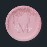Girl Blush Pink Glitzer Tropfen Monogram Birthday Pappteller<br><div class="desc">Girly Blush Pink Glitzer Tropfen Monogram Birthday Paper Teller mit Ihrem Monogramm und Namen auf unserem trendigen, schicken, Imitate rot Rosa Glitzer Tropfen auf einem süßen, blubblegum rosa Hintergrund. Ideal für Party und Geburtstage oder für jeden Chic. Designed by Cedar and String. Wenn Sie Hilfe oder passende Artikel benötigen, kontaktieren...</div>