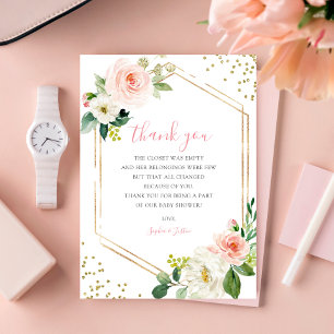 Girl Blush Pink Gold Floral Baby Dusche Boho Rose Dankeskarte