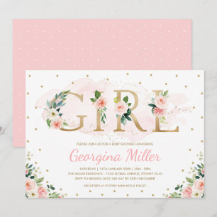 Girl Blush Pink Gold Floral Baby Girl Dusche Einladung