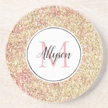 Girl Blush Pink Gold Glitzer Print Monogram