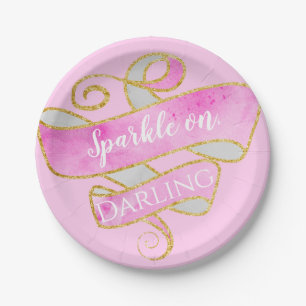 Girl Blush Pink Gold Glitzer Sparkle On, Darling Pappteller