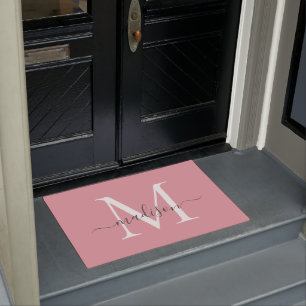 Girl Blush Pink Graue benutzerdefinierte Monogramm Fußmatte