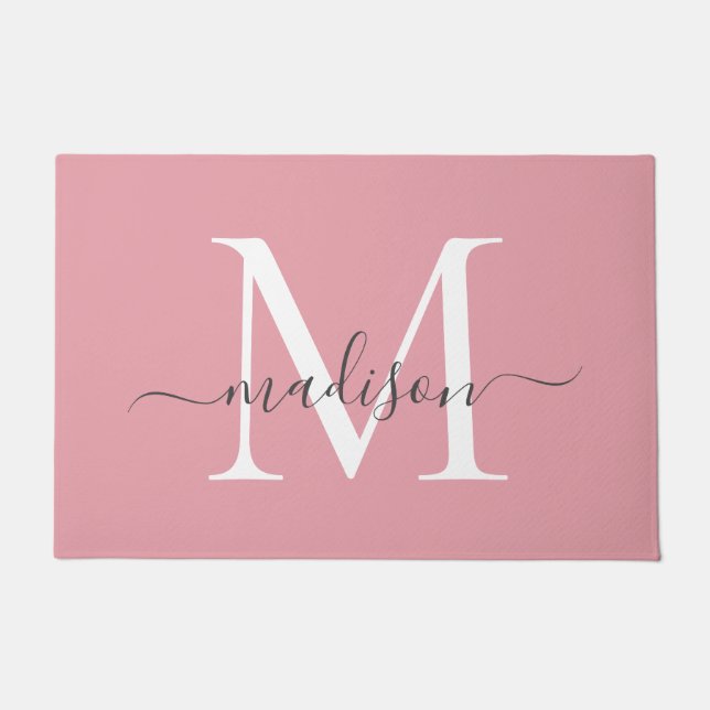 Girl Blush Pink Graue benutzerdefinierte Monogramm Fußmatte (Vorderseite)