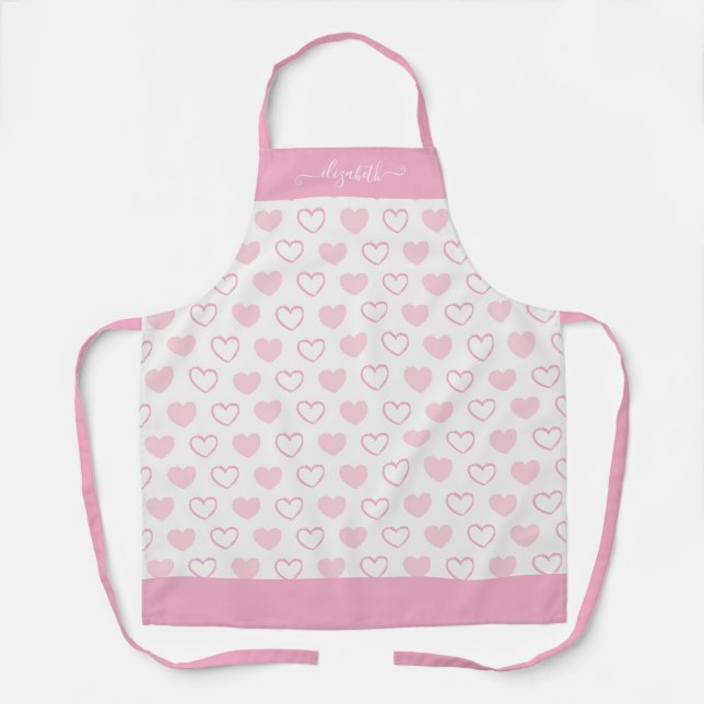 Girl Blush Pink Herzmuster Feminine Script Schürze (Vorderseite)
