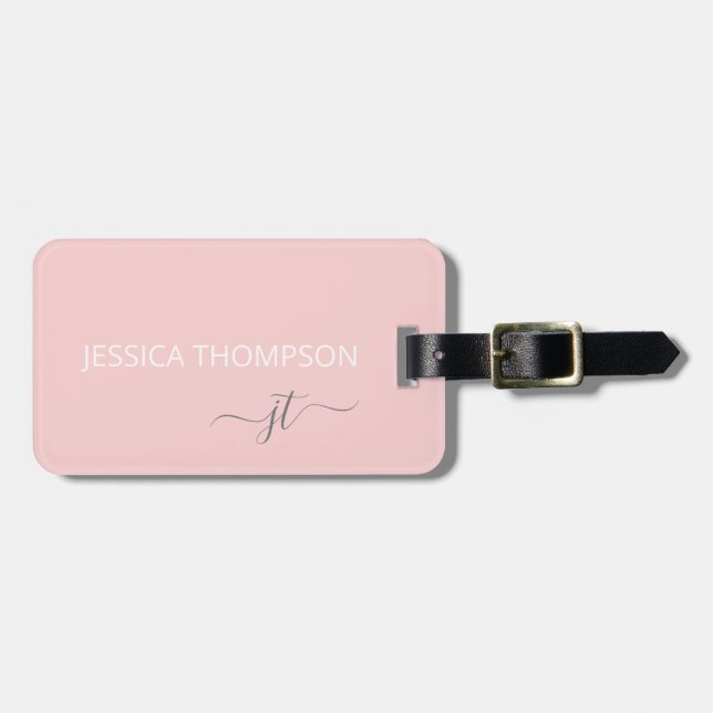 Girl Blush Pink Moderne Monogramm Name Einfach  Gepäckanhänger (Vorderseite horizontal)