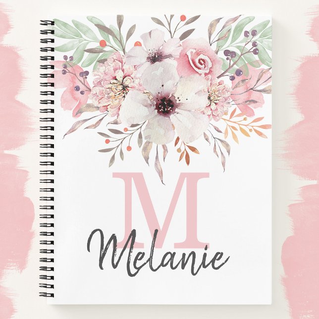 Girl Blush Pink Monogram Floral Notebook Notizbuch (Von Creator hochgeladen)