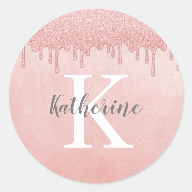 Girl Blush Pink Monogram Runder Aufkleber (Vorderseite)