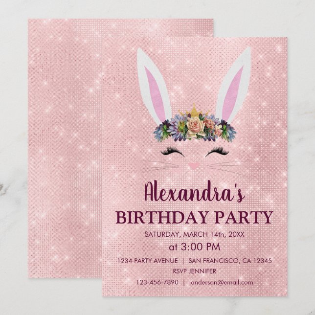Girl Blush Pink Ostersonne Geburtstagsparty Einladung (Vorne/Hinten)