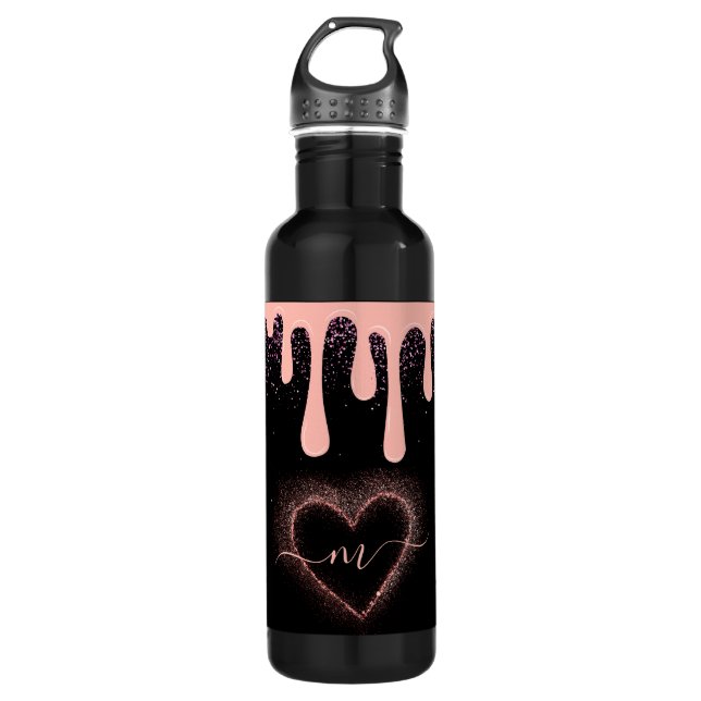 Girl Blush Pink Paint Tropfen Glitzer Mit Monogram Edelstahlflasche (Vorderseite)