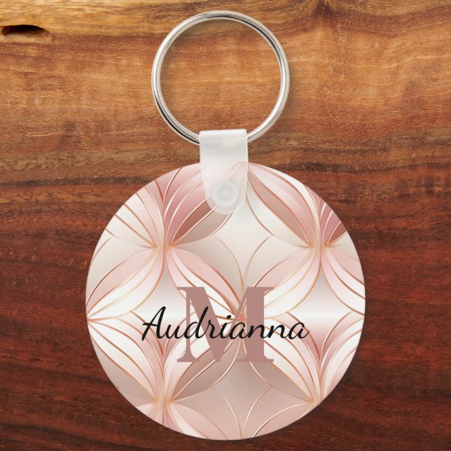 Girl Blush Pink Rose Abstraktes Monogramm Schlüsselanhänger (Vorderseite)