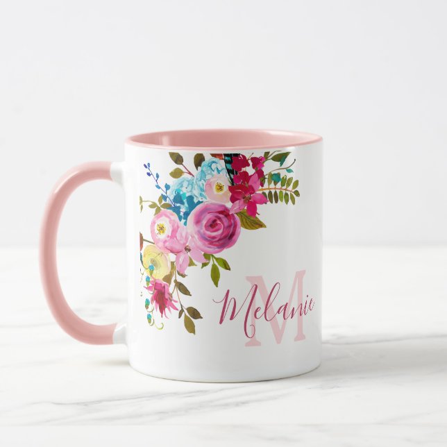 Girl Blush Pink Roses Name Monogram Tasse (Links)