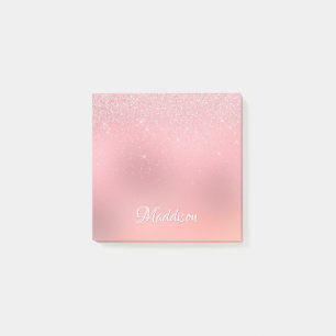 Girl Blush Pink Silver Glitzer Personalisierter Na Post-it Klebezettel