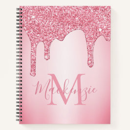 Girl Blush Pink Sparkle Glitzer Tropfen Monogram Notizbuch