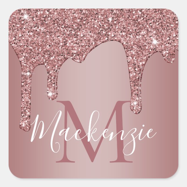 Girl Blush Pink Sparkle Glitzer Tropfen Quadratischer Aufkleber (Vorderseite)