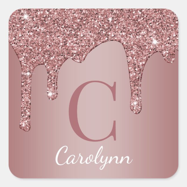 Girl Blush Pink Sparkle Glitzer Tropfen Quadratischer Aufkleber (Vorderseite)