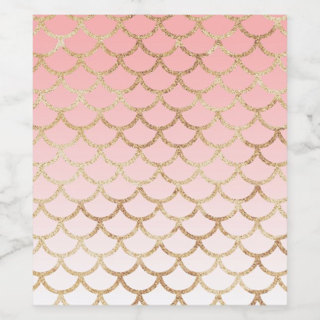 Girl Blush Pink und Gold Mermaid Glitzer Glitzern Weinetikett (Einzelnes Label)