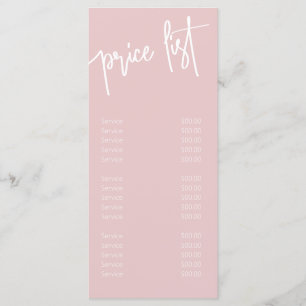 Girl Blush Pink und White Salon Services Menükarte