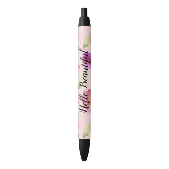 Girl Blush Pink Wasserfarbe Blume Kugelschreiber (Vorderseite Vertikal)