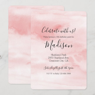 Girl Blush Pink Wasserfarbe personalisiert Einladung