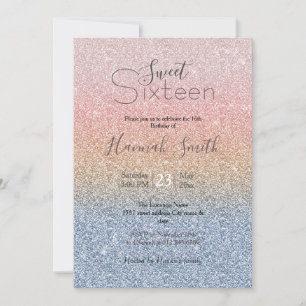 Girl Blush Rose Gold Blue Ombre Glitzer Glitzern Einladung