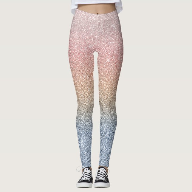 Girl Blush Rose Gold Blue Ombre Glitzer Glitzern Leggings (Vorderseite)