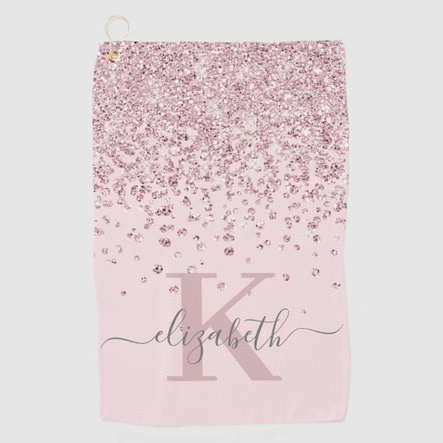 Girl Blush Rose Gold Glitzer Diamond Mit Monogramm Golfhandtuch (Vorderseite)