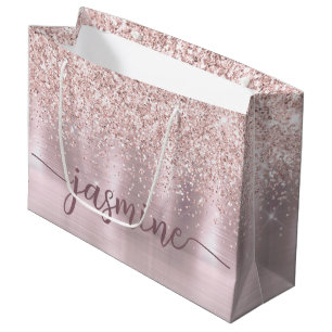 Girl Blush Rose Gold Glitzer Monogram Name Script Große Geschenktüte
