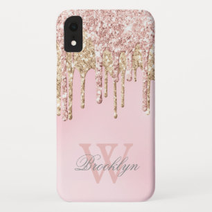 Girl Blush Rose Gold Glitzer Tropfen Mit Monogramm Case-Mate iPhone Hülle
