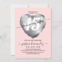 Girl Blush Silver Foil Herzballon Quinceañera