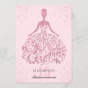 Girl Blush Sparkle Dress Quinceañera Glitzer Pink Einladung