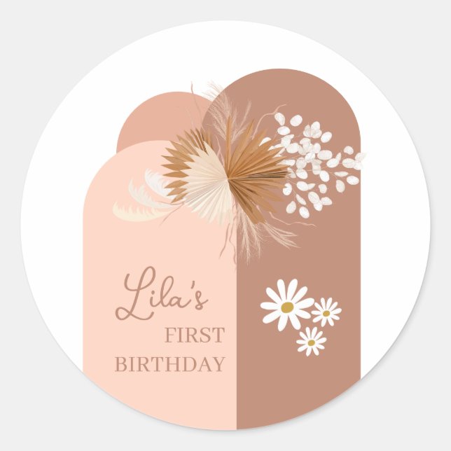 Girl Boho Birthday Classic Round Stickers (Vorderseite)